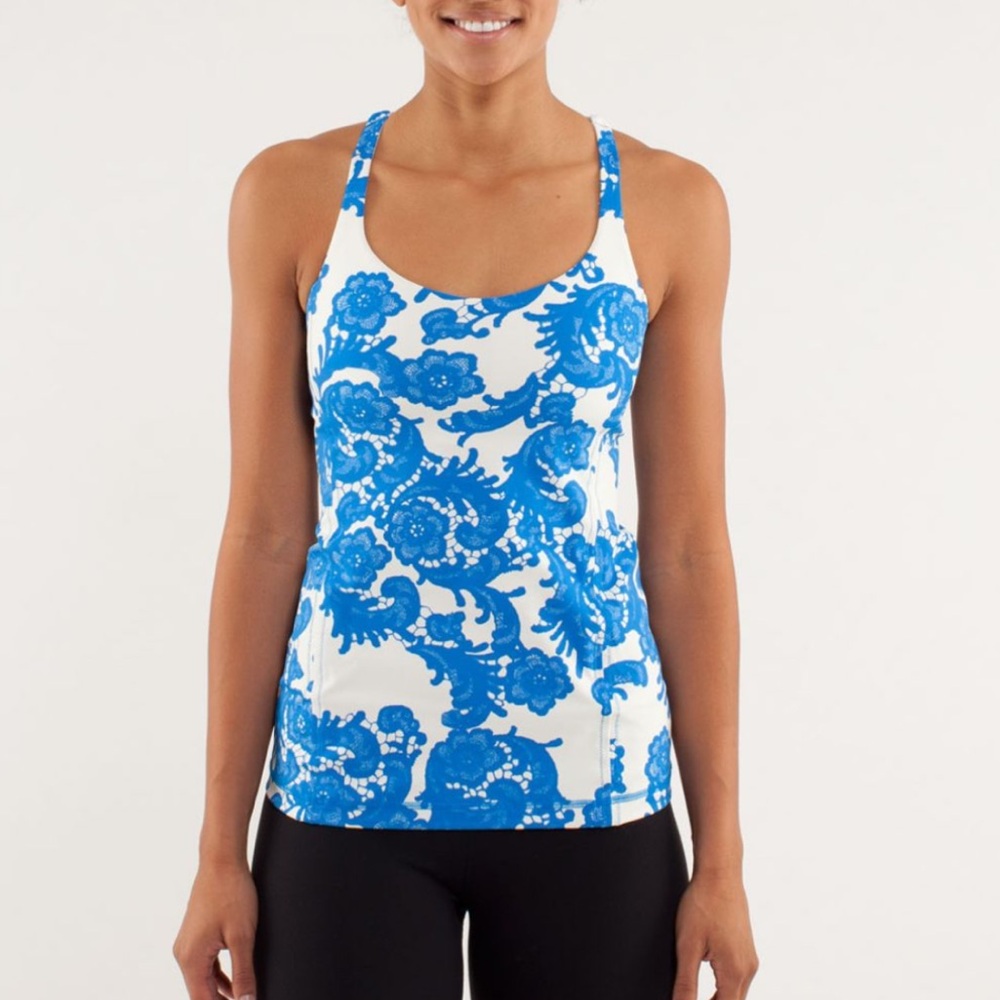 LULULEMON • Free To Be Tank Laceoflage Polar Cream Beaming Blue